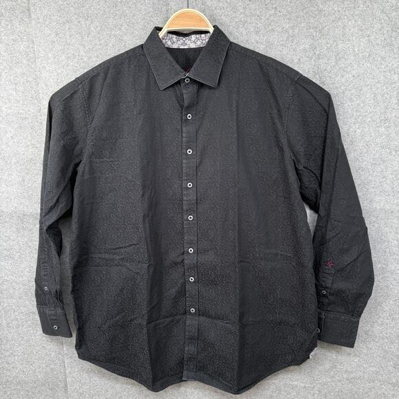 Robert Graham Button Up Shirt Men's 1XL Black Bayview Paisley Jacquard Flip Cuff - Picture 3 of 6